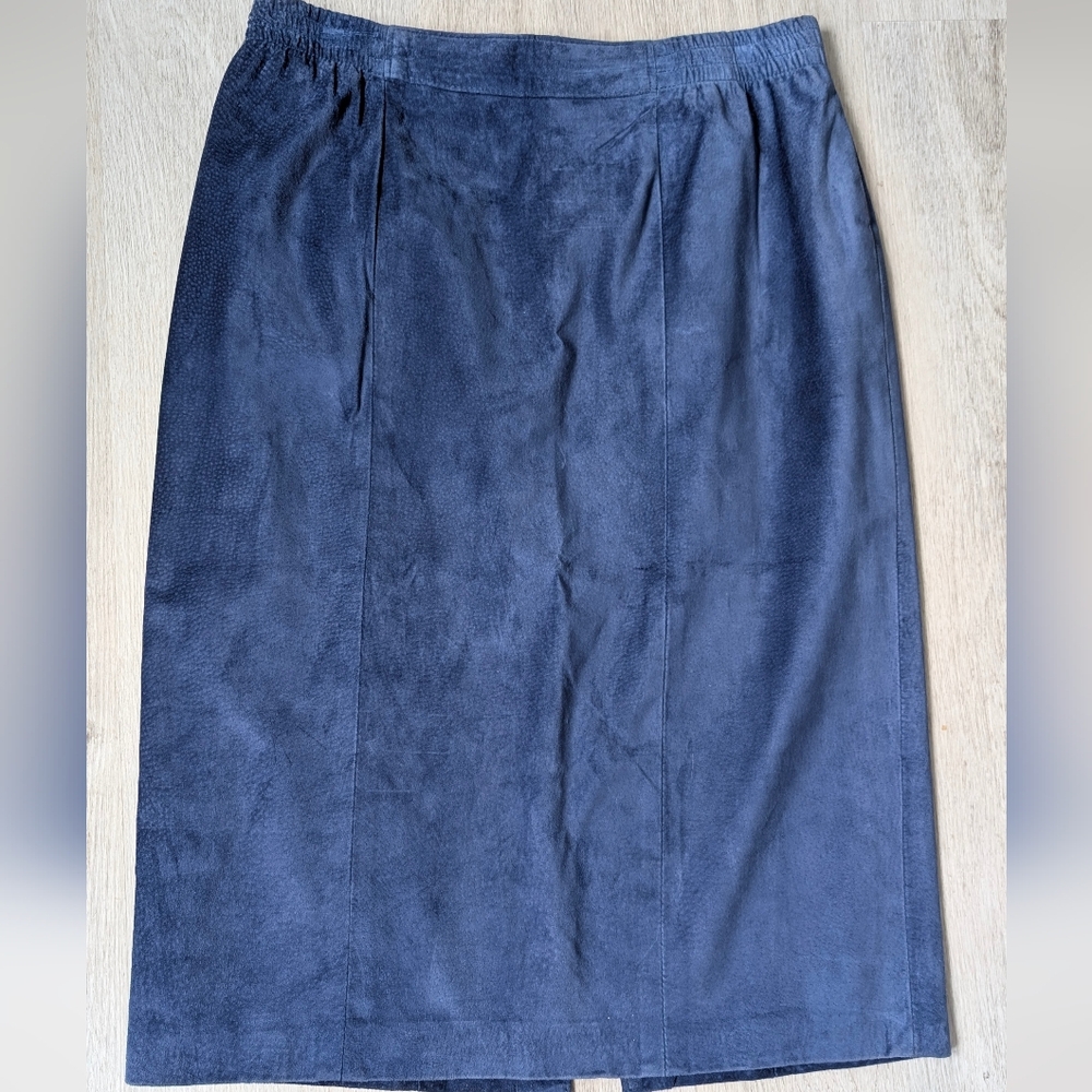 Vintage Danier Rare Genuine Leather Blue Midi Pencil Skirt Size 16
